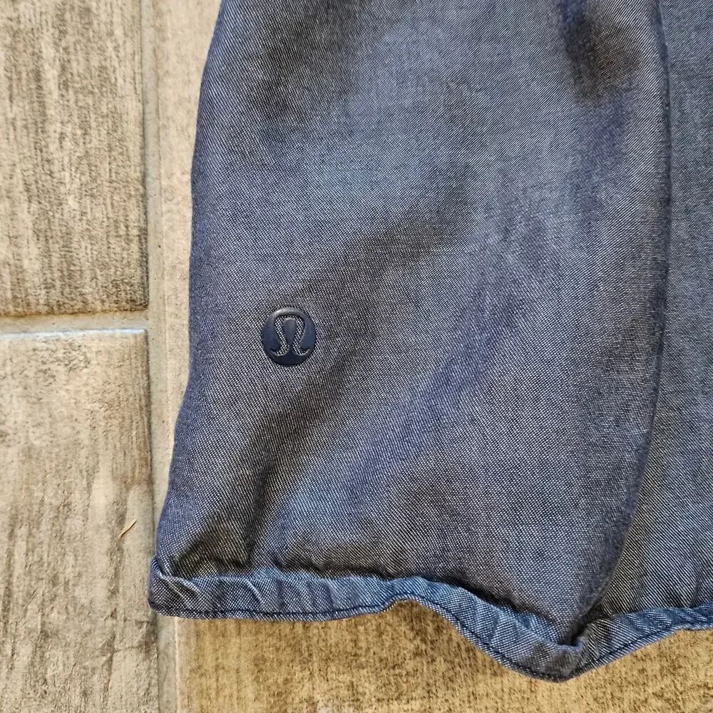 Lululemon Tank Top Womens Size S Open‎ Back Blue Chambray Racerback High Neck